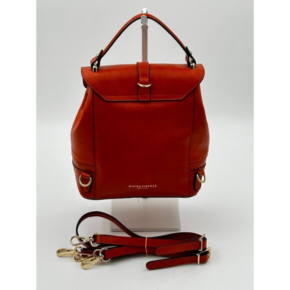 Divina‎ Firenze Leather Backpack Purse Womens Burnt Orange Convertible Italy - Picture 4 of 12